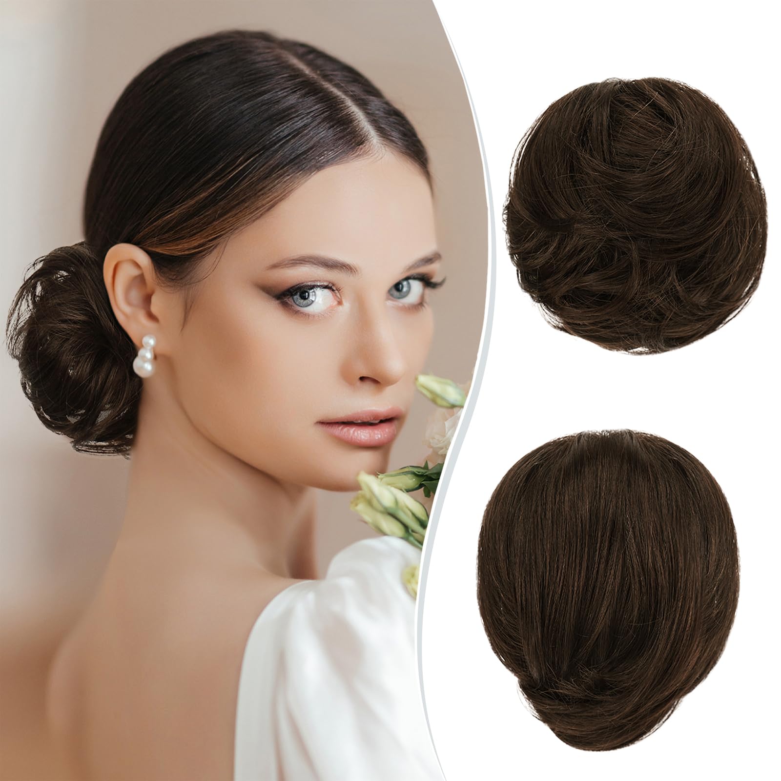 Human Hair Bun Extension 25g Straight Tousled Updo Ponytail Piece RUWISS Long Thin Straight Tousled Updo Bun Real Human Hair  main image 2
