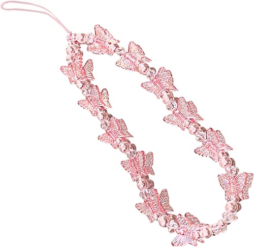 Miniatura 1 de tenghong2021 Correa de cadena bohemia con cuentas para teléfono, llavero de mariposa, flor y perla para teléfono para mujeres y niñas