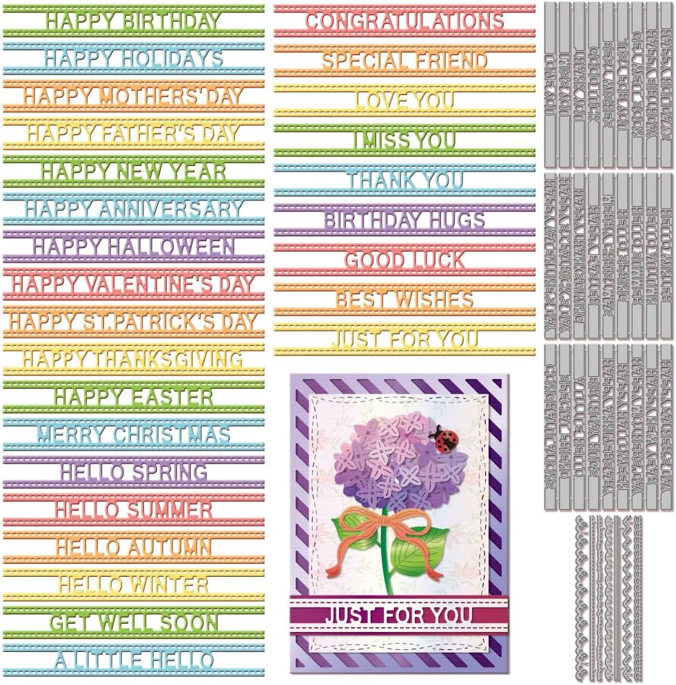 GLOBLELAND Blessing Words Cutting Dies for DIY Scrapbooking Metal Holiday Greetings Cut Dies Lace Die Cuts for Halloween Thanksgiving Christmas Card Making Embossing Photo Album Craft Decor
