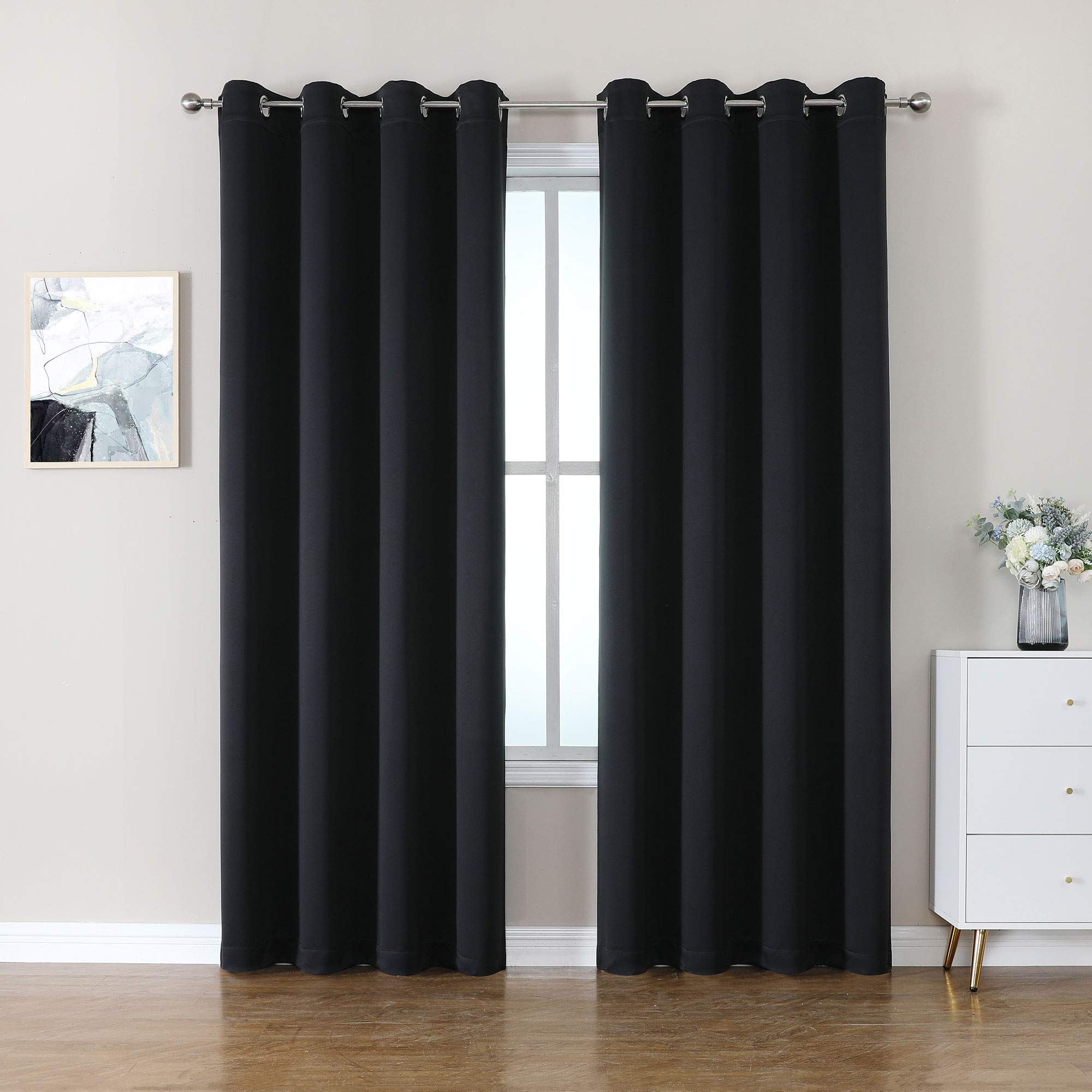 CUCRAF Black Blackout Curtains 84 inch Length,Thermal Insulated Room ...