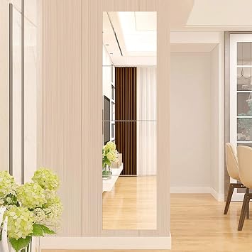 Full Length Wall Mirrors Tiles 12Inch x 4Pcs Frameless Body Gym Mirror Set Make Up Mirror for Door Vanity Bedroom,Living Room