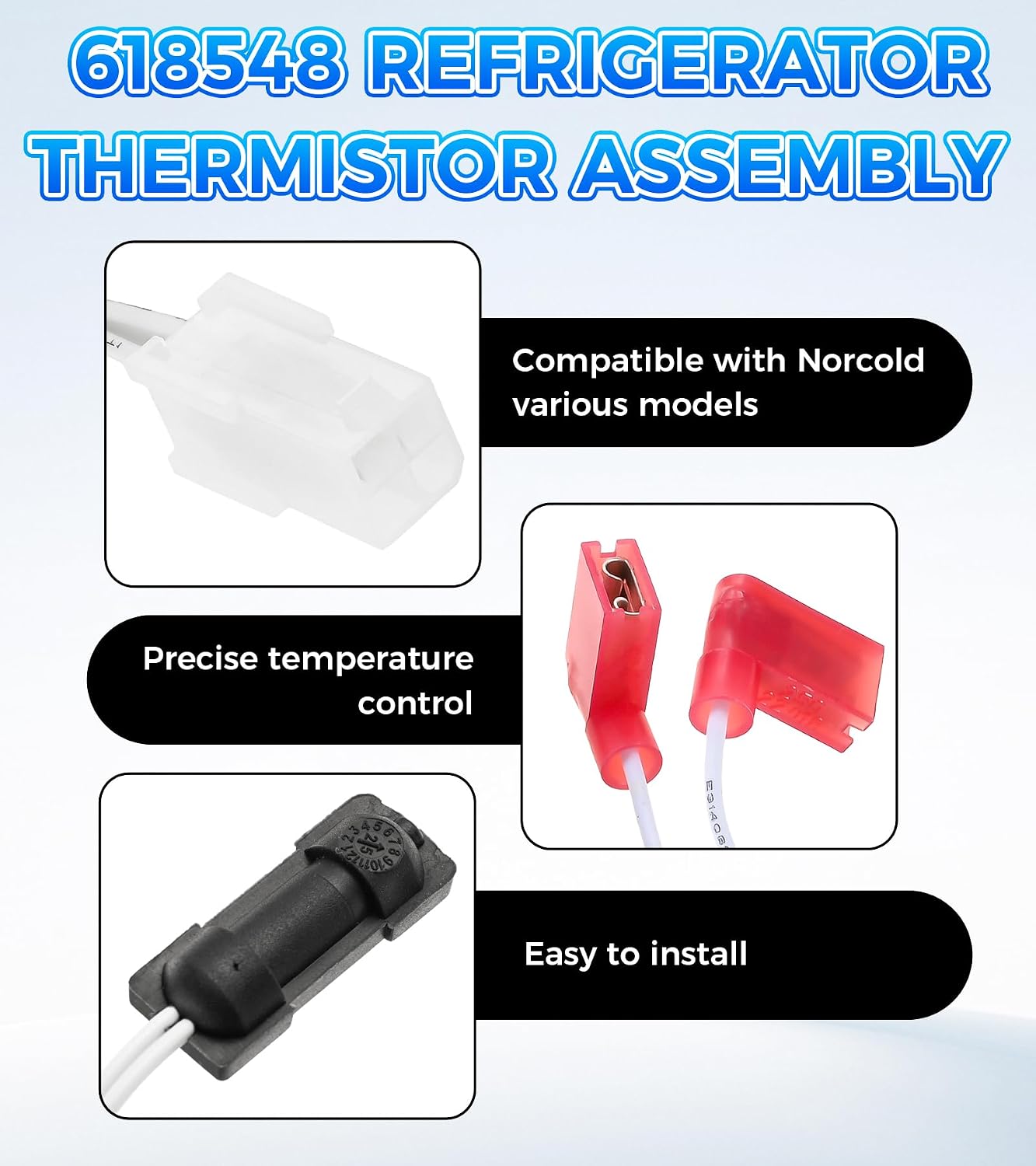 DRELD 618548 RV Refrigerator Thermistor with Mounting Clip Replaces 621742, Compatible with Norcold 1200 N61X N62X N64X N81X N82X N84X N610 N611 N621 N622 N641 N642 N811 N821 N841