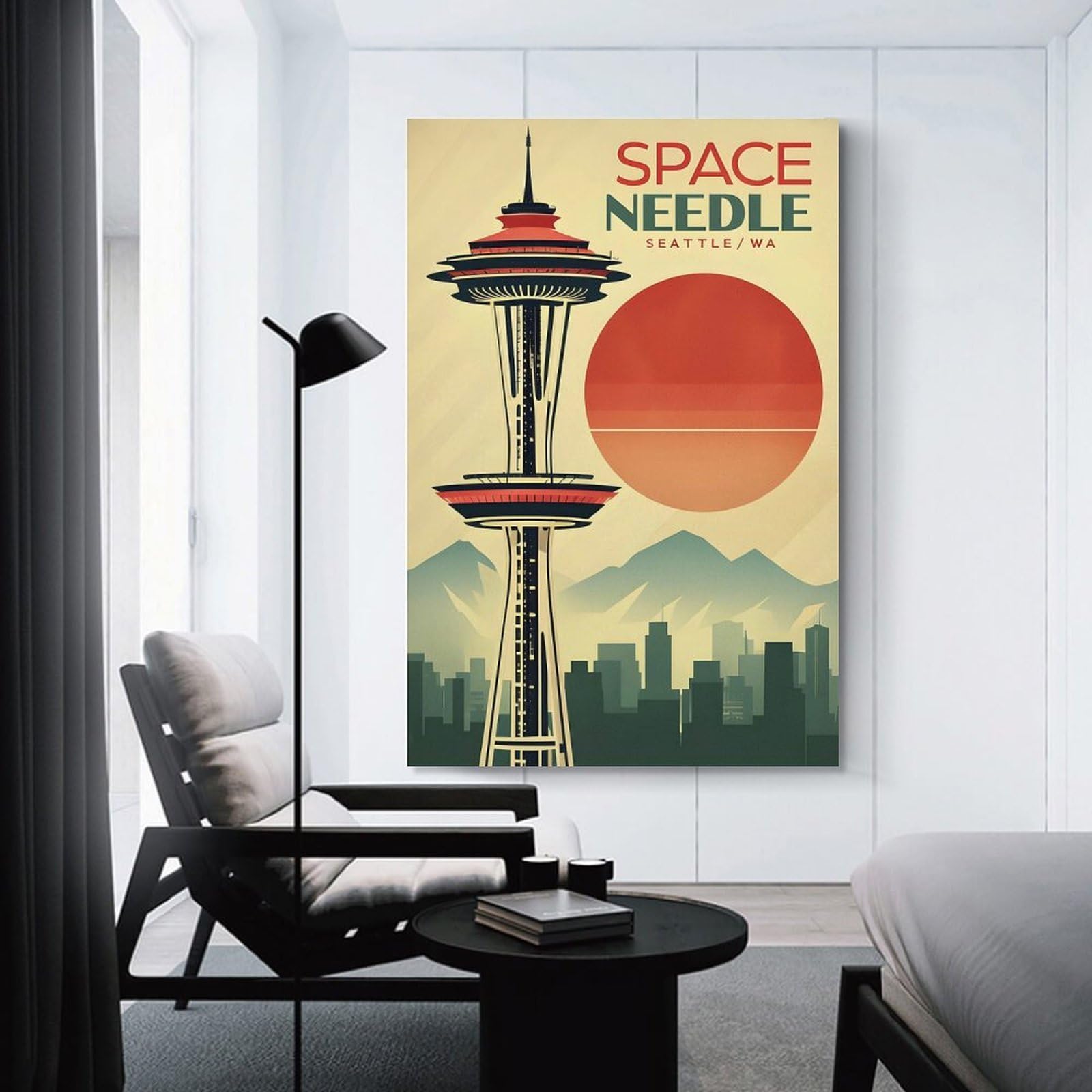 Junmoney Unframe-Style-17-1 Space Needle Seattle Canvas Art Print 20X30inch(50X75cm), For Feature Walls In Flats Or Modern Rooms, Ideal For Building A Coordinated Art Wall