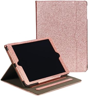RUBAN Case Compatible with iPad 9.7 Inch 2018/2017 / iPad Air 2 1 - [Corner Protection] Multi-Angle Viewing Folio Stand Cover with Pocket, Auto Wake/Sleep Pink Glitter