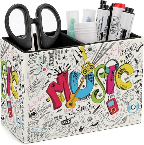 Niapessel Portalápices para escritorio, soporte para bolígrafo con patrón de música, organizador de bolígrafos de escritorio, organizador de