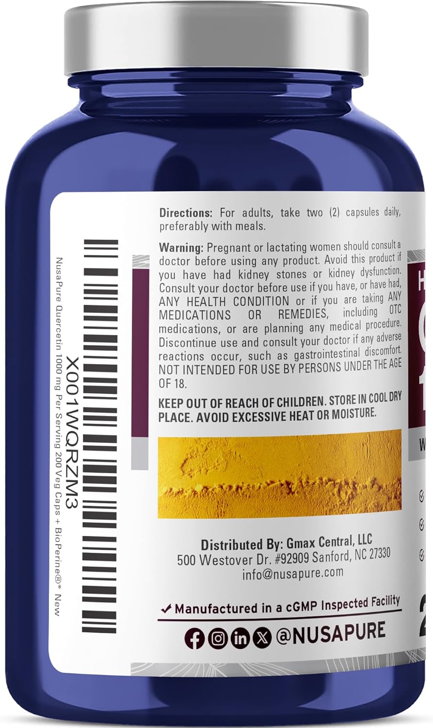 NusaPure Quercetin - Suitable for Vegetarian/Vegan, Non - GMO - 1000 mg - 200 Capsules - Image 3
