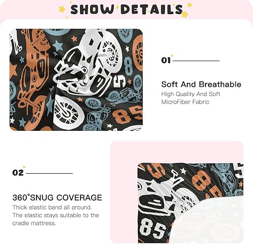 Miniatura 6 de Pfrewn Crib Sheets for Boys Girls Motorcycles Truck Car Fitted Crib Sheet Fits Standard Crib Mattress Pads Stretch Soft Toddler Baby Sheet, 52x28x9IN