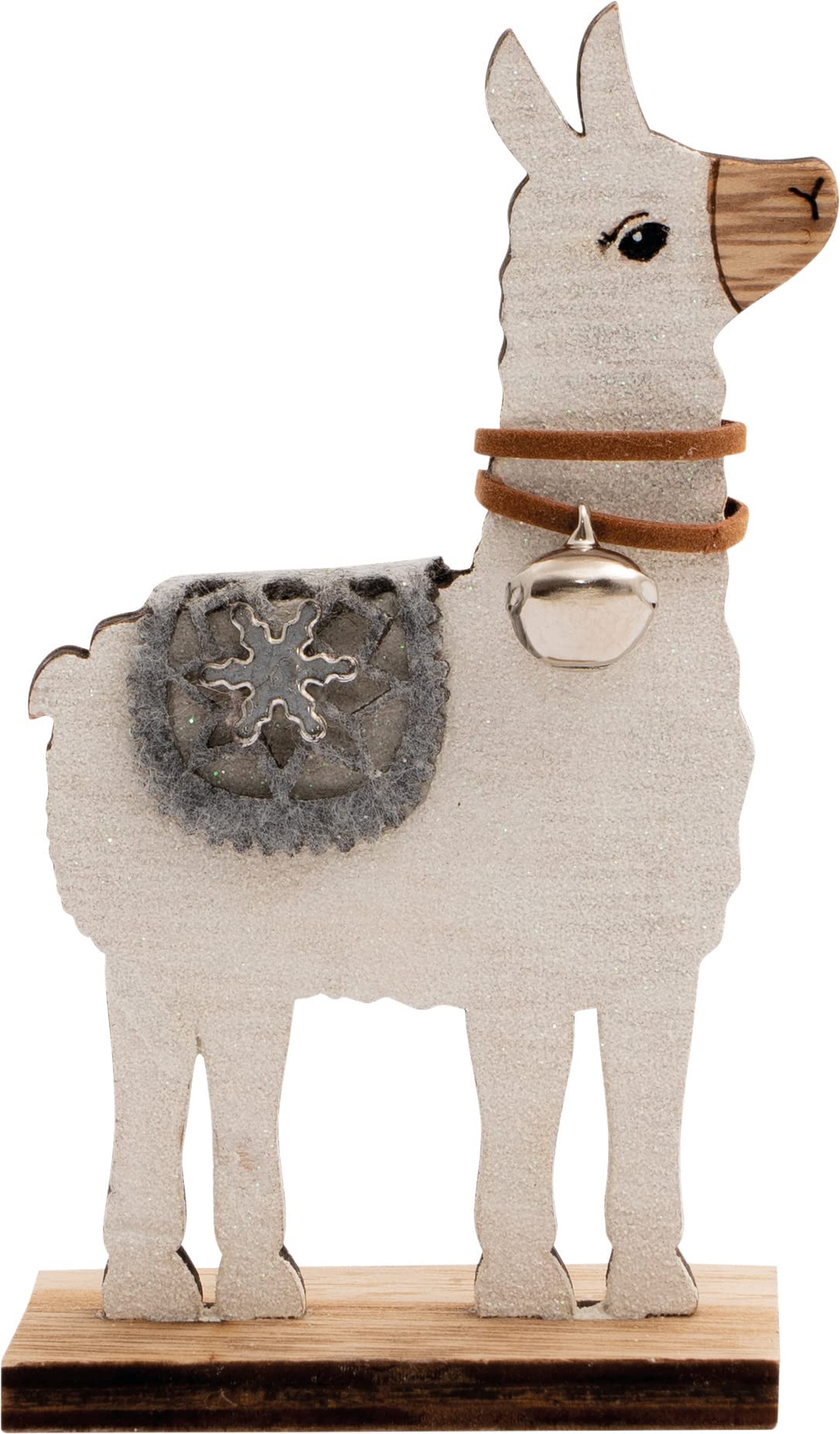 St Helens Home & Garden Silver Wooden Alpaca Ornament With Saddle And Bell - A Modern Twist On Traditional Christmas Ornaments (13X4x7cn)