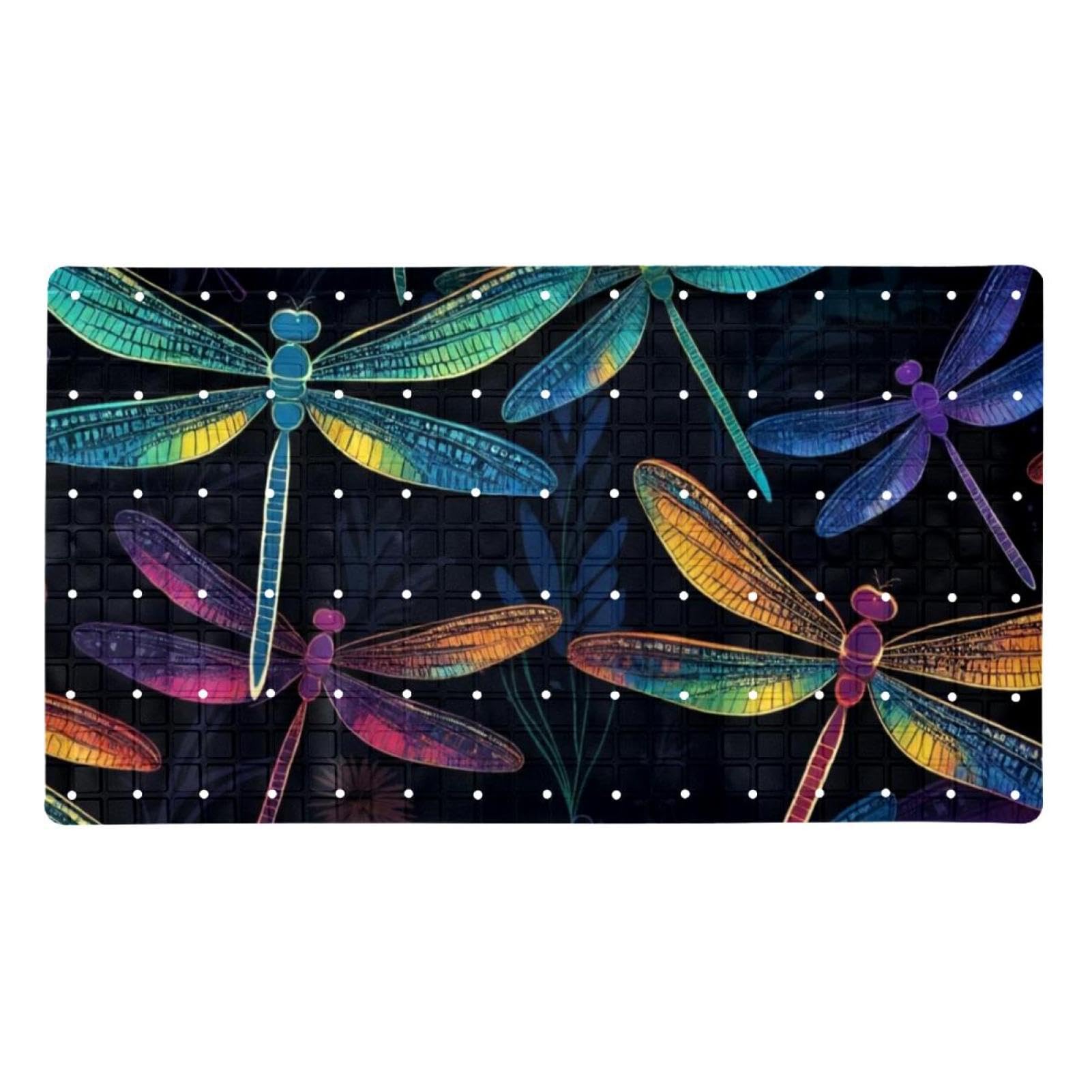 Tapis de bain antidérapant design libellules colorées en PVC souple haut de gamme