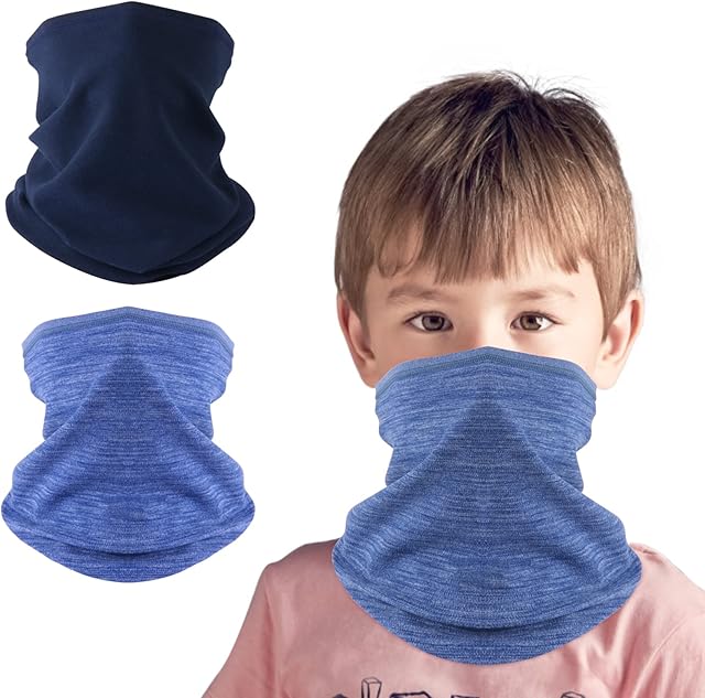 HEGCOIIE 2 Pack Winter Kids Neck Warmer ,Fleece Windproof Neck Gaiter Face Covering Mask Snood Scarf Multifunctional Headwear for Boys and Girls Outdoor Sports