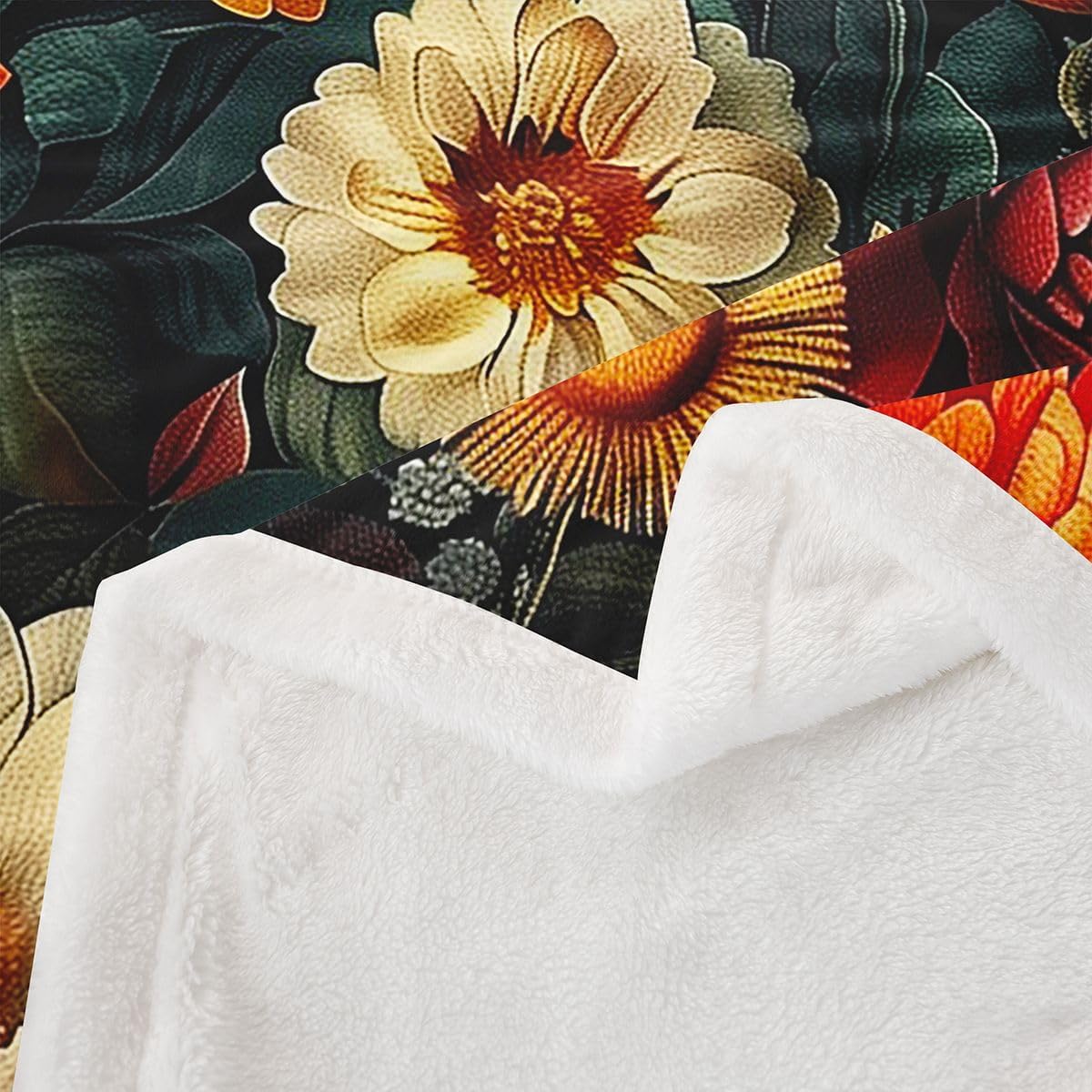 Erosebridal Chic Floral Sherpa Blanket Boho Flowers Fuzzy Plush Throw Bohemian Design Fleece Blanket for Kids Boys Girls,Blossom Plant Aesthetic Decor for Bed Couch 40"x50"