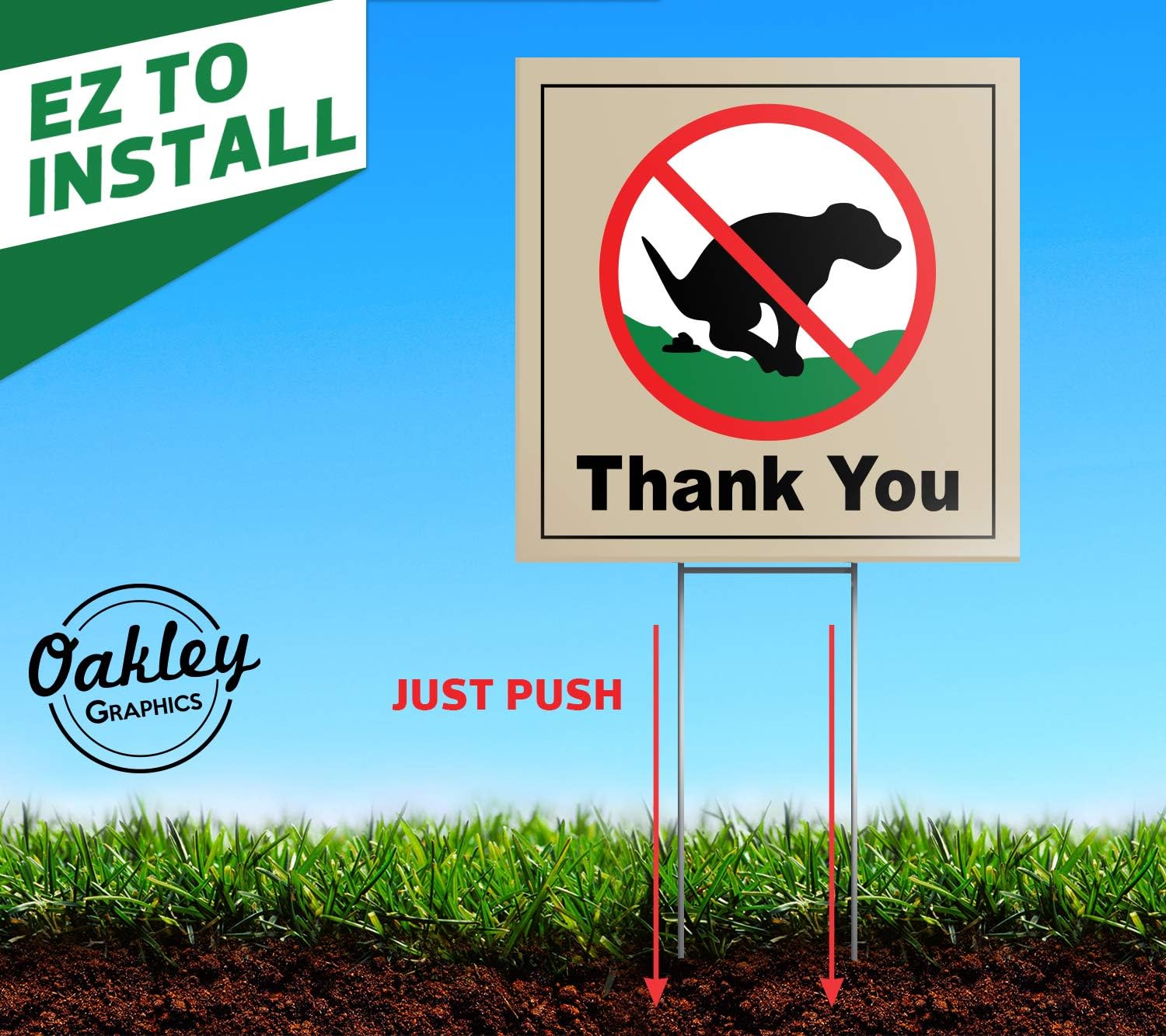 Oakley Graphics 2 Signs, No Pooping, Dog Poop Yard Sign, Thank You Large (8"x8" - 2-Sided)