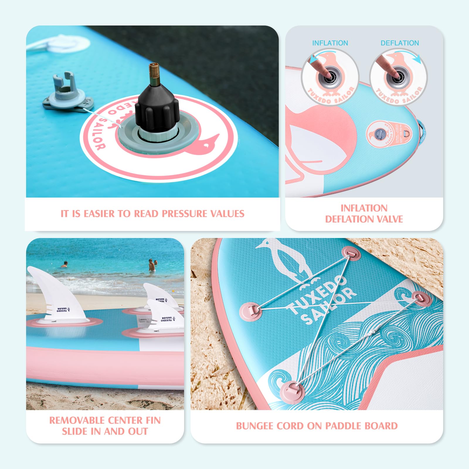 Tuxedo Sailor SUP Board Gonfiabile 335x76x15cm Stand Up Paddle Board Set con Pagaia ADJ, Pompa ad Alta Pressione, Sedile Kayak, Borsa Impermeabile, Guinzaglio, Pinna, Zaino, Tracolla, Paddle Board