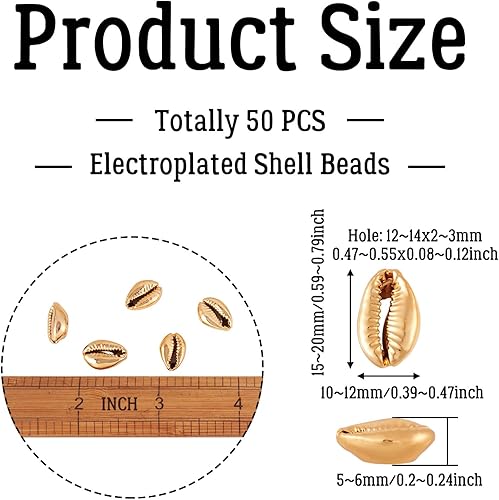 Vista 106 de Cheriswelry 50 cuentas de concha galvanizadas, conchas de cauri en espiral, conchas de mar, verano, playa, cuentas espaciadoras sueltas