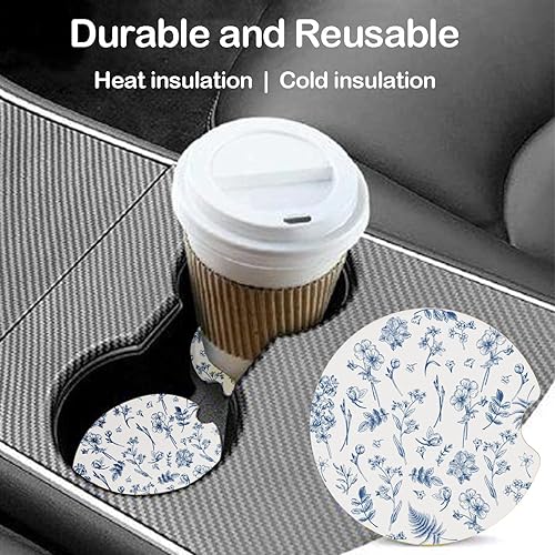 Miniatura 2 de Posavasos absorbentes para automóvil, paquete de 2 unidades para portavasos (azul oscuro)