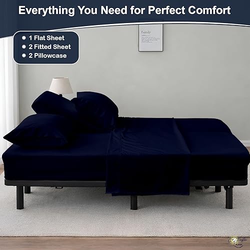 Miniatura 4 de Cottington Lane Juego de sábanas divididas tamaño King para cama ajustable, juego de sábanas refrescantes de algodón de alta calidad con bolsillos