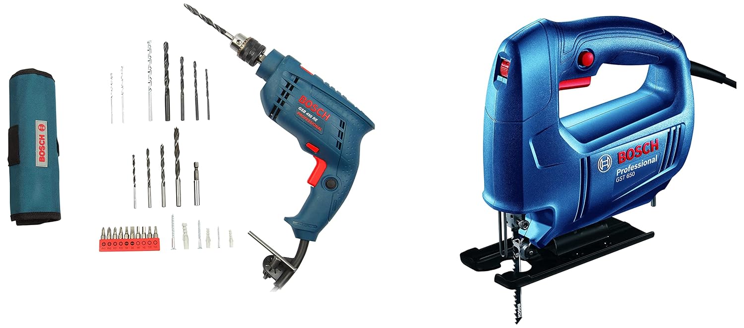 Bosch 06015A80F0 GST 650 Professional Jigsaw, Blue & GSB 450Watt