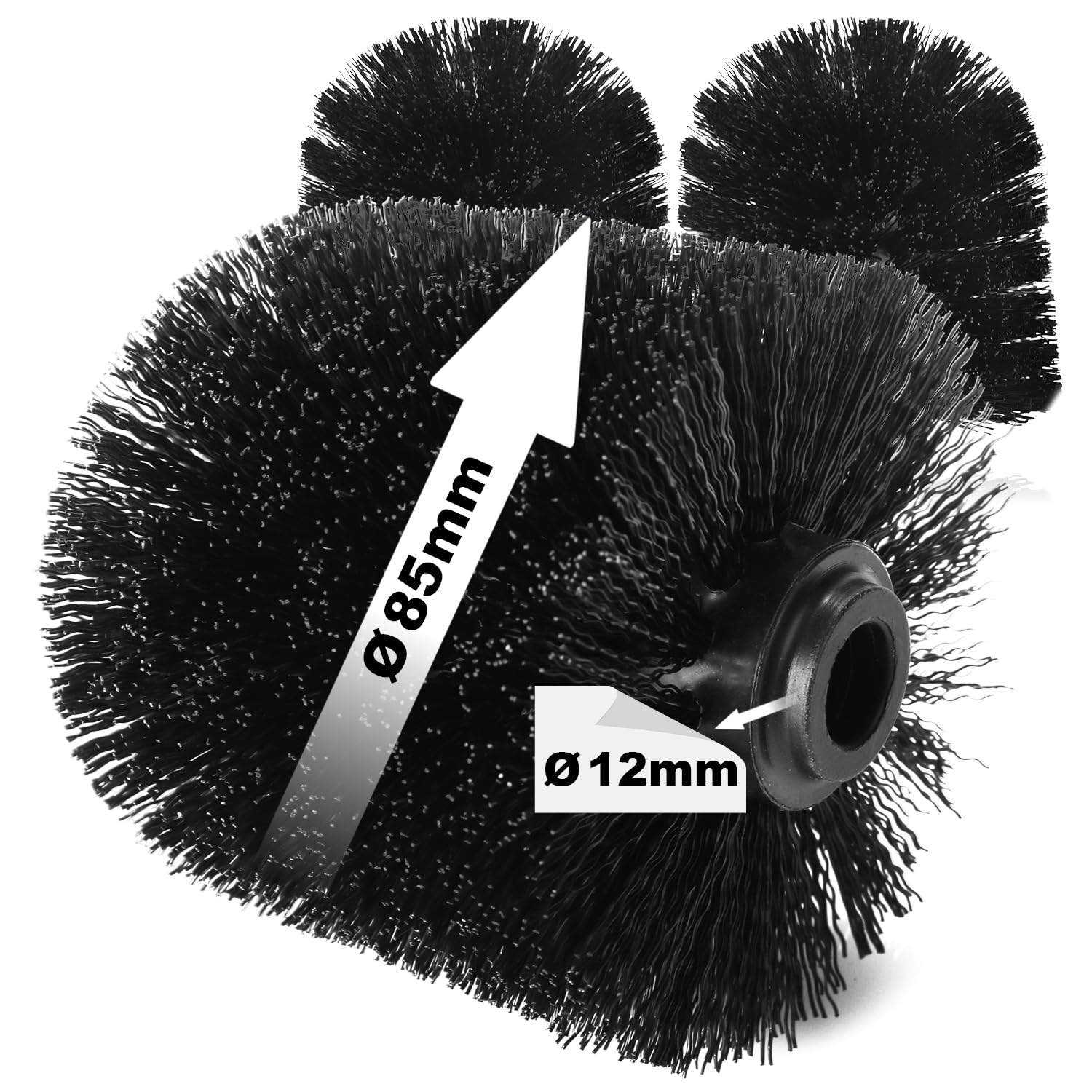 com-four® 3X Ersatz WC Bürstenkopf für Klobürsten - Ersatzbürsten in schwarz für Toilettenbürsten - Austauschklobürstenköpfe (3 Stück - Bürstenkopf 85mm)