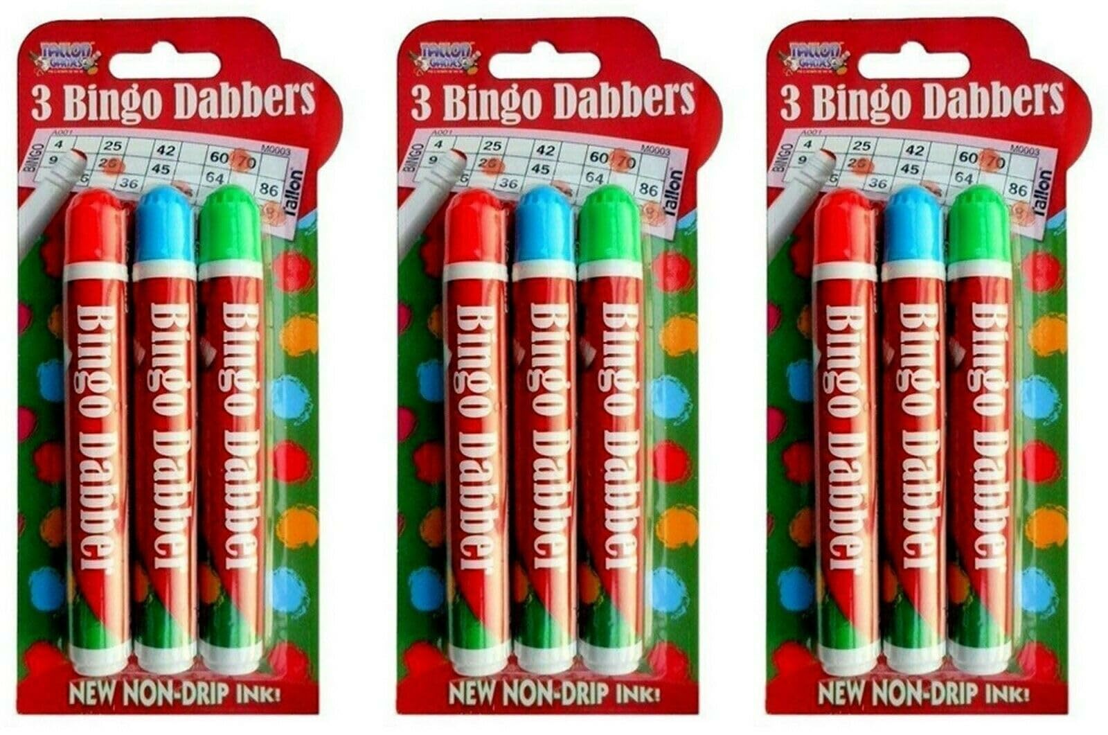 A&D LARGE NON-DRIP BINGO DABBERS Ticket Felt Coloured Red/Blue/Green Markers Pens (9x Bingo Marker)