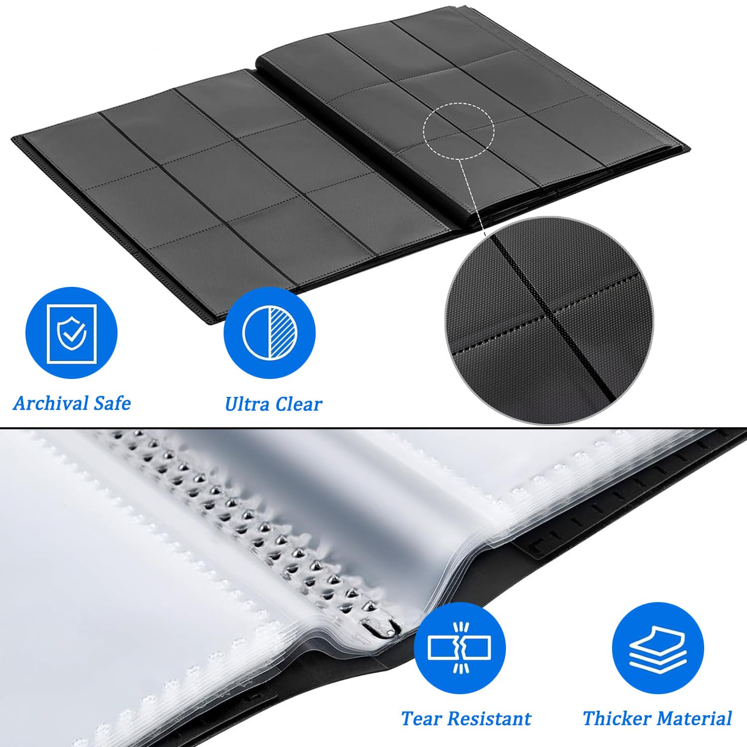 9-Pocket Trading Card Binder 360 Pockets Collectible Trading Card Album PU Leather Card Binder Card Folder with Elastic Strap for Collectible Basketball Sports Cards and Trading Card Games (White) - Image 4