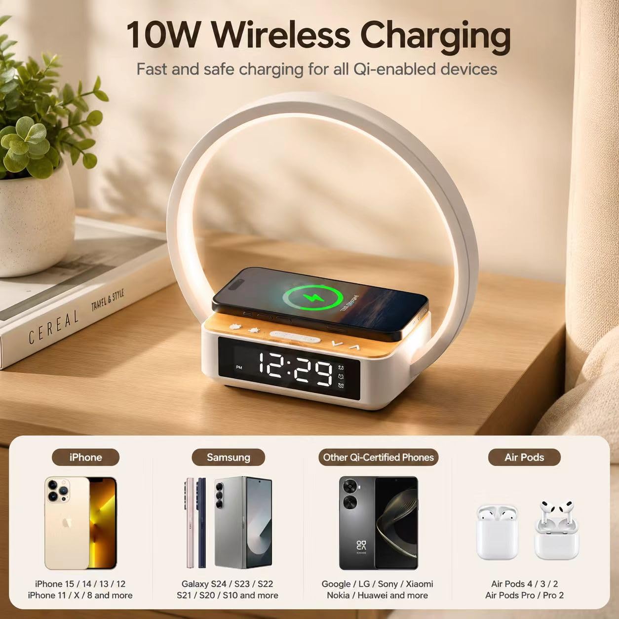 Morwealth Lampada da comodino con Caricabatterie Wireless veloce — immagine 5 di 11