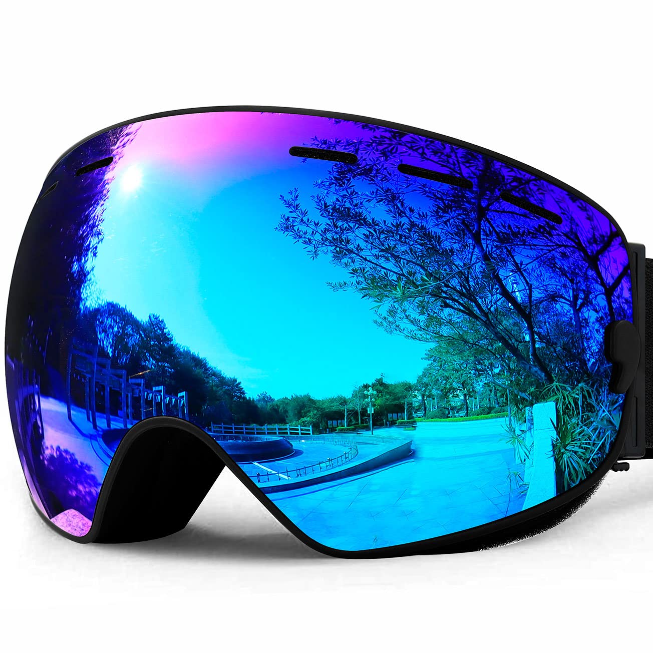 Snowledge Occhiali Da Sci Uomo Donna, Lenti Cilindriche Doppio Strato Antiappannamento E Antigraffio, UV400, Montatura Flessibile TPU Compatibile Con Casco, Cinturino Regolabile 45mm