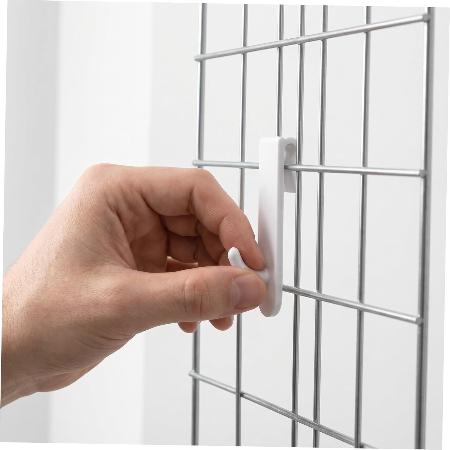 Wakauto 35pcs White Wall Grid Display Hooks for Wire Shelf Hanging, Plastic Sturdy Storage Shelving Hooks with Versatile Use for Kitchens and Merchandising Stores, Picture and Hat