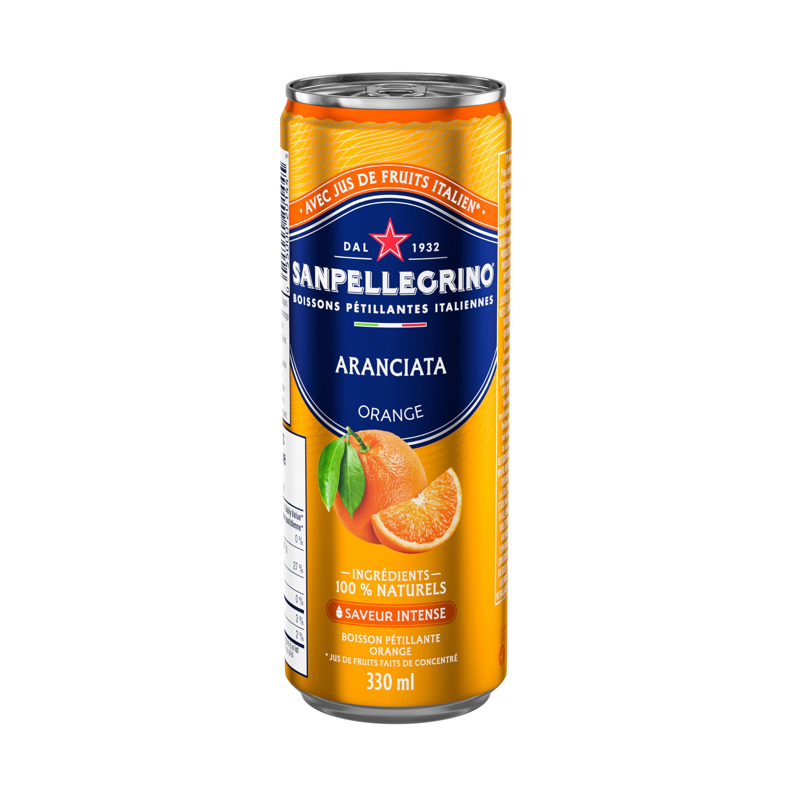 San Pellegrino Naturali - Bebida espumosa italiana Aranciata, naranja, lata de 330 ml, 24 latas en total
