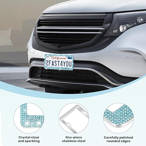 Vista 56 de Paquete de 2 marcos brillantes para matrícula, cubierta de matrícula de automóvil con diamantes de imitación brillantes para mujer, accesorios