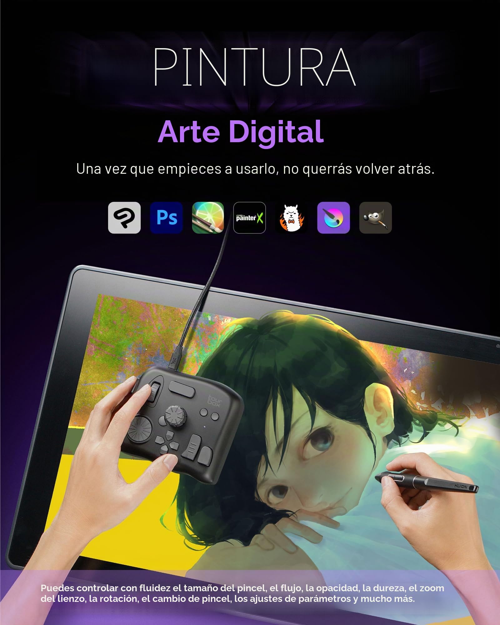 TourBox Neo, Controlador de Edición de Vídeo y Fotografía, Teclado Personalizable de Atajos, Consola de Equipo Creativo para Photoshop Lightroom Premiere, Tableta Gráfica de Dibujo, Windows Mac PC