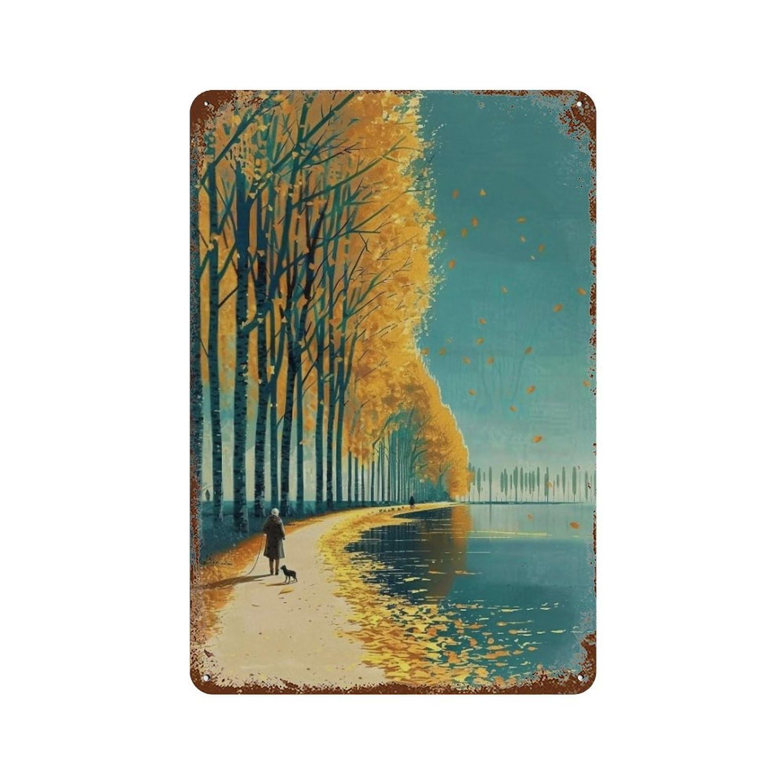 WUJHGRSG Minimal Flat Rural Poplar Path 02 Wall Art Retro Iron Vintage Metal Tin Sign Poster Modern Decor for Home Cofffee Club Bar Shop Style 30x20cm