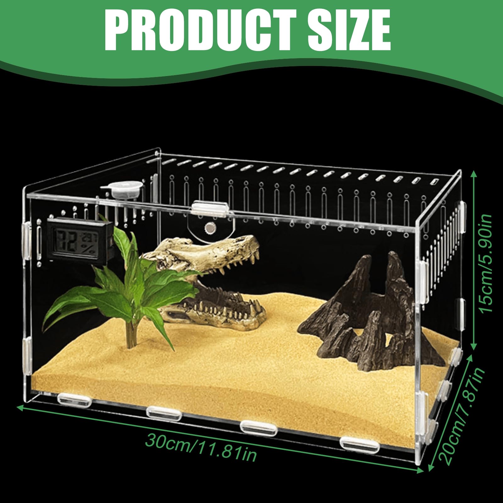 Akrylowe terrarium ślimaki 30 cm x 20 cm x 15 cm, akrylowe pudełko na karmę dla gadów, przezroczyste pudełko na karmę dla gadów, pająków