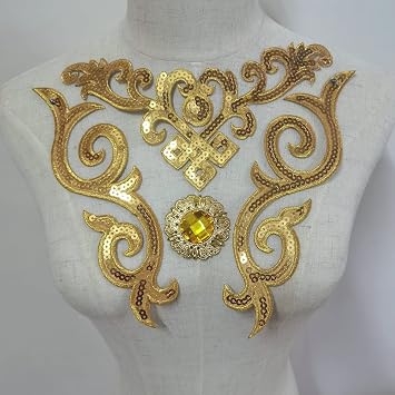 4pcs Flower Applique Patches Clothing DIY Embroidery Sticker Blossom Gold E