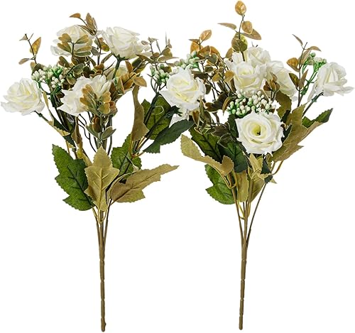 Flores artificiales, 5 racimos, 12 rosas pequeñas de seda falsa, arreglo de flores de plástico para ramos de boda, decoración del hogar, centros de