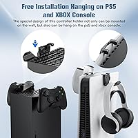 Vista 4 de KUNSLUCK 6 Pack Controller Wall Mount Universal Game Controller Holder for PS5, Xbox, Switch Adhesive or Screw Installation Headset & Controller