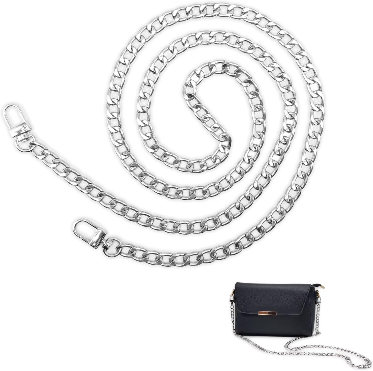 POFET 120cm Metal Cross Body Bag Chain Strap Purse Handbag Shoulder Bag