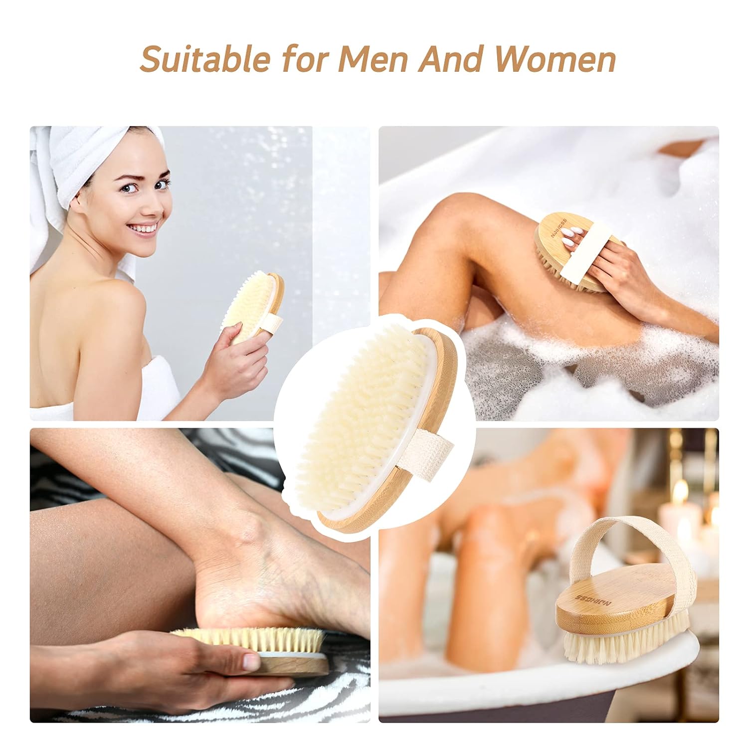 NJIHGSS Dry Brush – Body Scrubber Shower Brush – Soft & Stiff Dry Brushes + 2 Hooks – Bamboo Wood, Ninon Bristles – Lymphatic Drainage/ Blood Circulation – Dry Brushing + Exfoliating Brush – 2 Pack : Beauty & Personal Care
