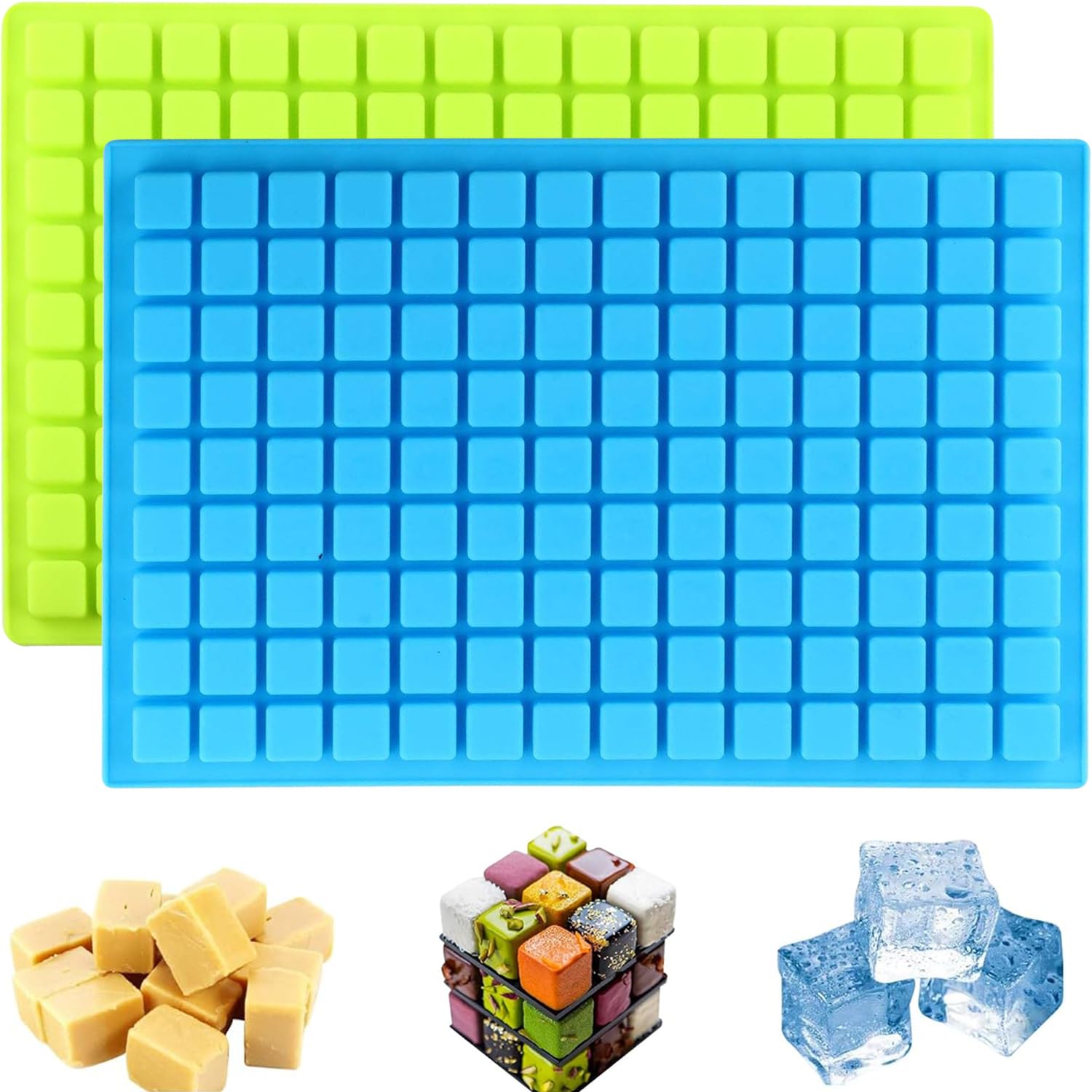 2 Packs Square Silicone Mould, 126 Cavities Grids Silicone Ice Cube Tray, Mini Candy Mould Chocolate Moulds for Gummy, Ice Cube, Sweets, Truffles Pralines — image 1