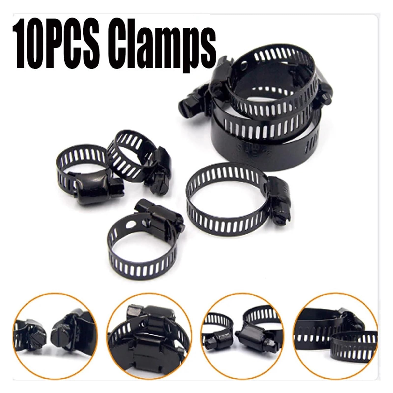 LoRier 10/20 Stück Schwarze Schneckenantriebs-Schlauchklemmen for 3/8 Zoll. Edelstahl-einstellbare Kraftstoffleitungs-Schneckengröße-Clip-Hoop-Schlauchschelle (Size : 10PCS 10-16mm)
