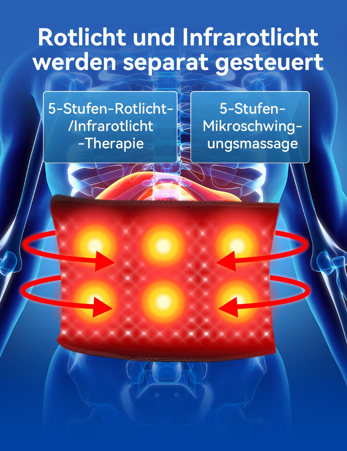120 LEDs Lichttherapie-Gürtel, 5 Stufen Vibrationen, 660nm & 850nm Rotlichttherapie-Infrarot-Gürtel Für Rücken Schulter Körper Taille Händchen, 10HZ Puls-Modus, Schwarz