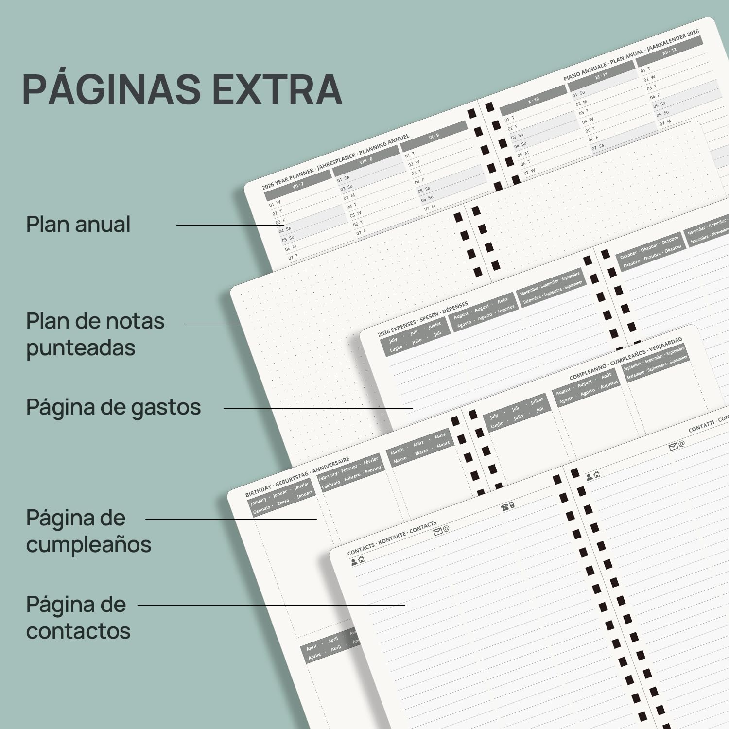 POPRUN Agenda 2026 2027 Semana Vista 22,5 x 16,5 cm, Semanal 17 Meses de Ago.2026 a Dic.2027, Planificador en Espiral, Tapa Blanda, 80 GSM Papel, Rosado