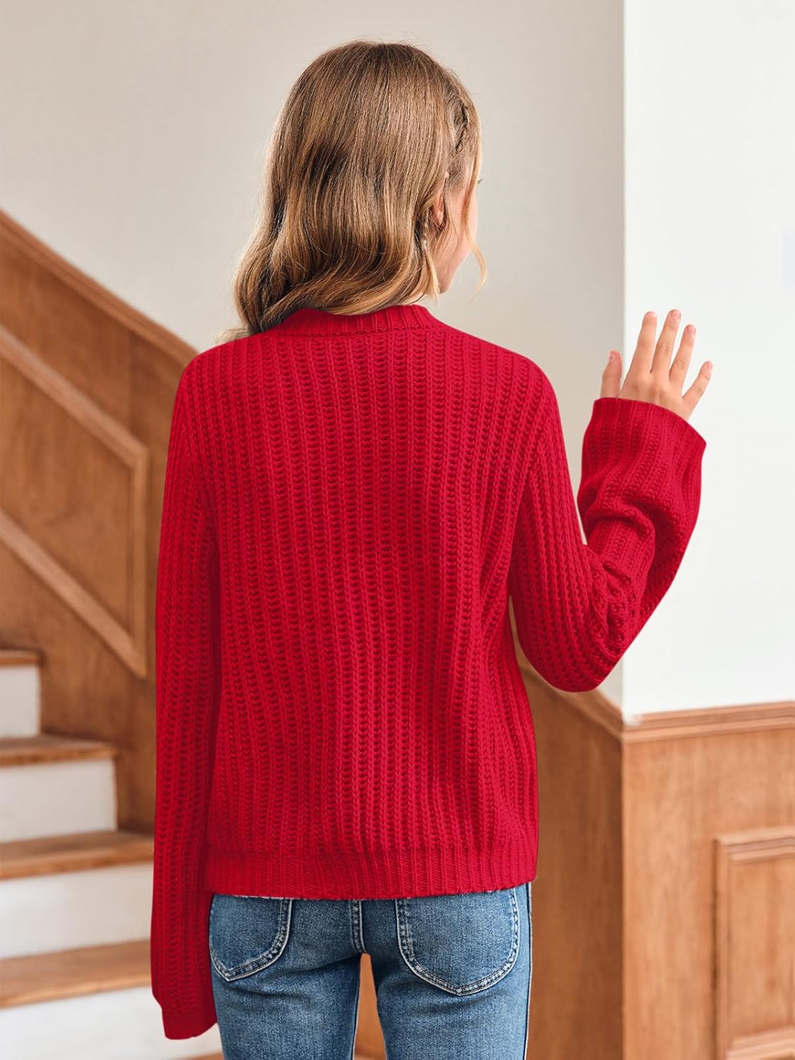 Imily Bela Girls Bell Sleeve V Neck Knit Sweaters Kids Fashion Crop Pullover Sweater Tops - Image 3