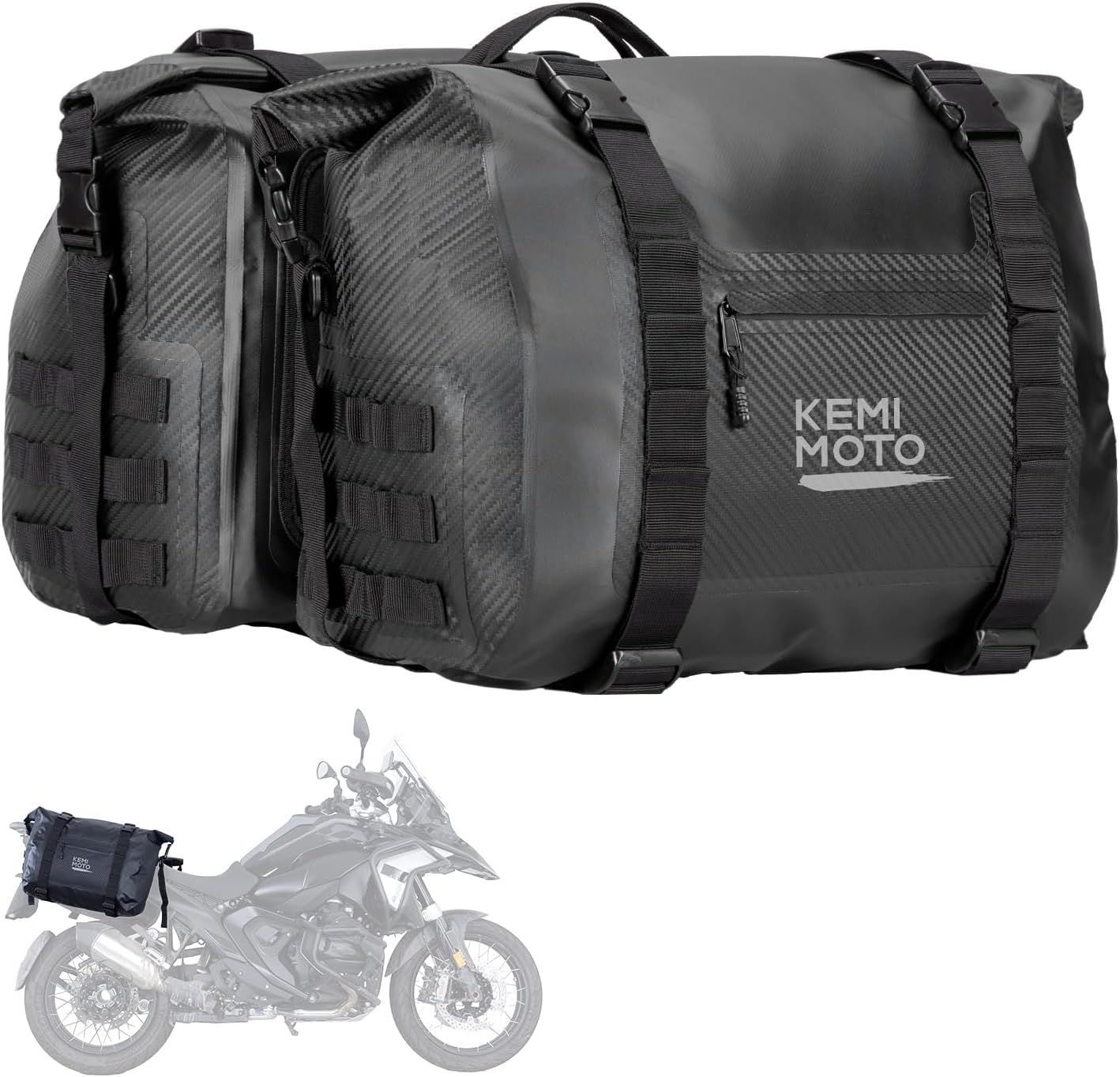 KEMIMOTO PVC Waterproof Motorcycle Saddlebags 50L(25Lx2) Adventure Dual Sport Bike Luggage Bag Detachable Saddle Bags Side Bags for Dirtbike Motorbike Travel Motorcycle Panniers Bags Black