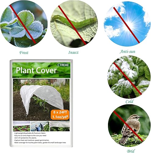 Miniatura 4 de CTREAE Cubiertas para plantas, protección contra congelación, 8 pies x 24 pies, 1.1 onzas, protección contra congelación de plantas, cubierta