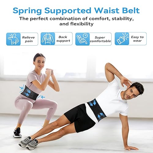 Vista 7 de Soporte de espalda para alivio del dolor inferior, cinturón de apoyo de espalda para hombres y mujeres, 6 cinturones de soporte lumbar de resorte