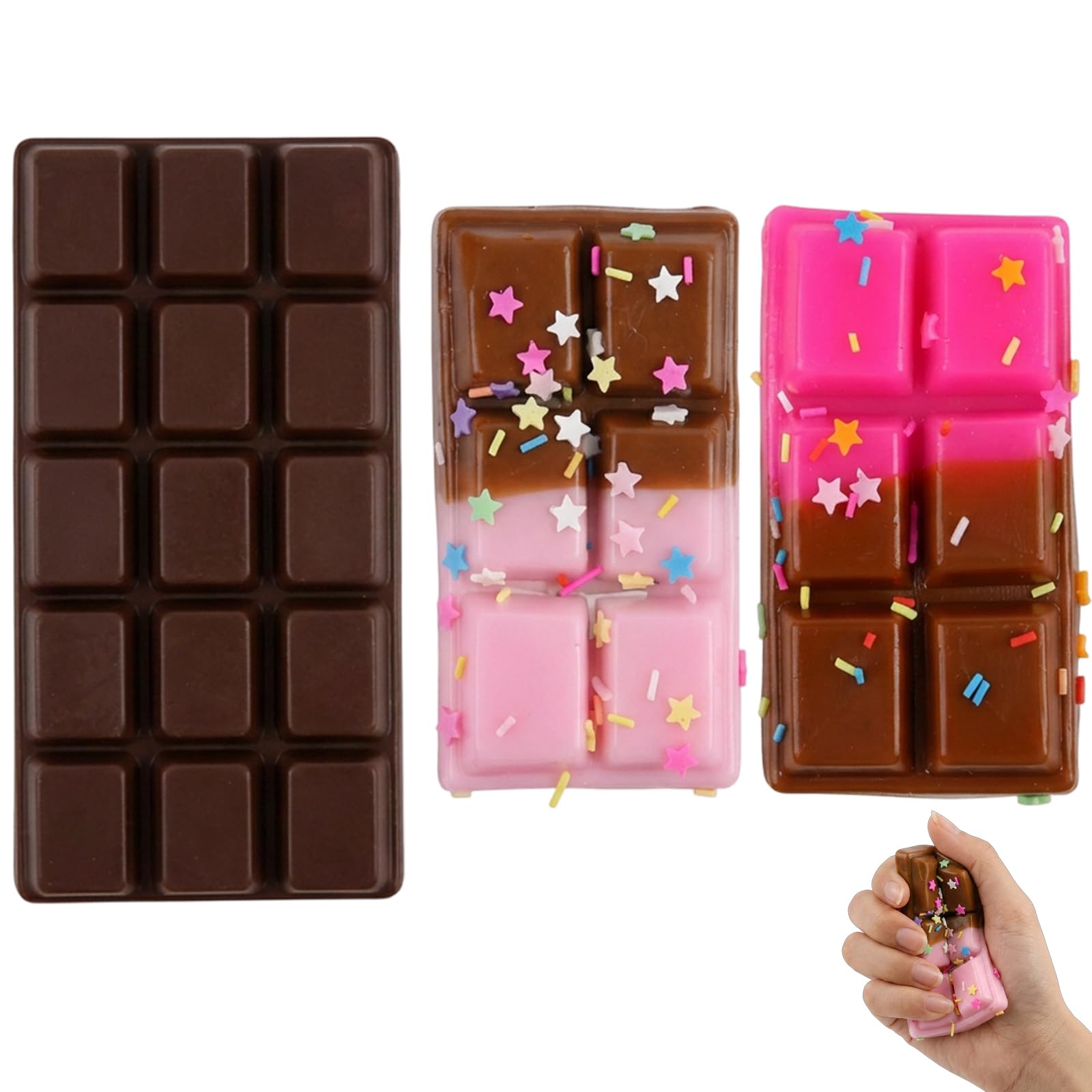 GETFACAI 2 PCS Chocolate Squishy, Squishy Chocolate Bar, Butter Squishy Fidget Sensory Block, Office Desk Companion for Focus and Relaxation, Travel and Study Mood