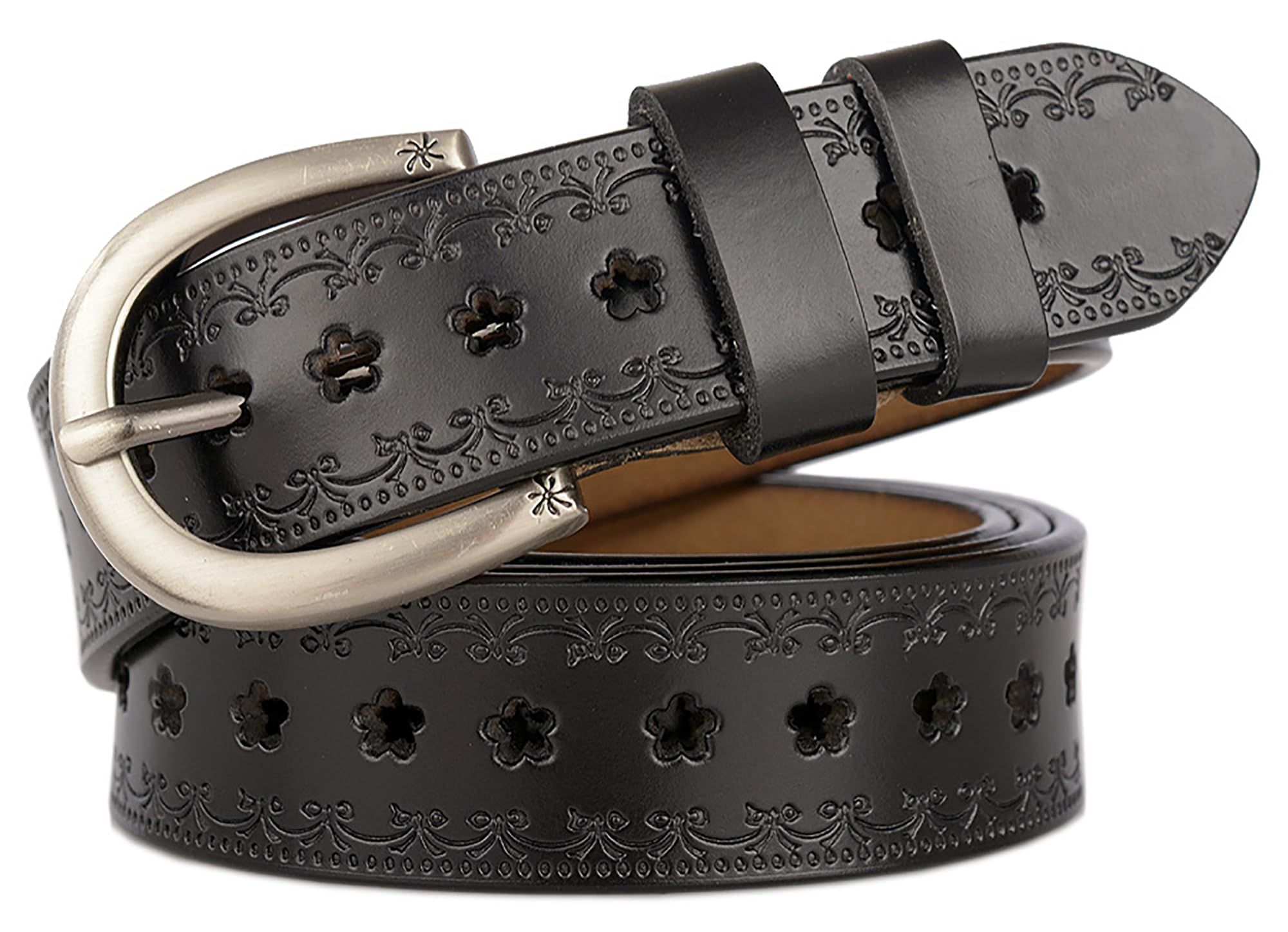 Women-Leather-Belt for Jeans Pants Adjustable-Fashion-Casual-Waist-Belts Hollow Flower Belt for Ladies Girls