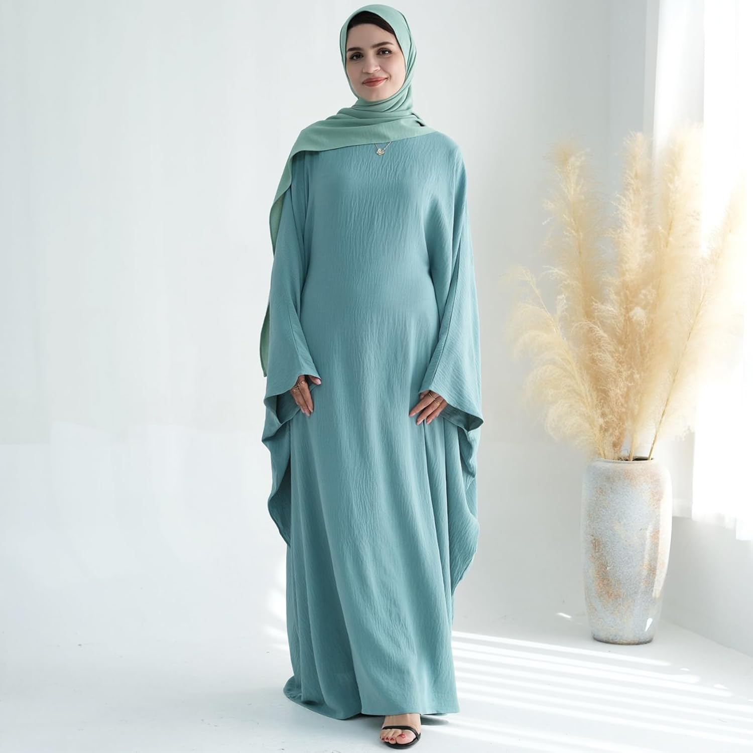 Women Muslim Abaya Dress 1Piece Bat Sleeve Islamic Maxi Robe Fashion Jilbab for Women Eid Kaftan Muslim Robe - Image 8