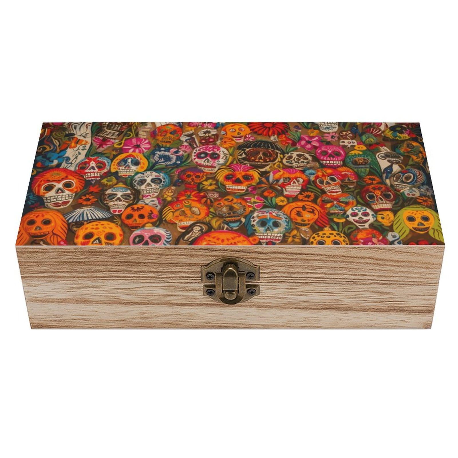 Boîte à bijoux en bois avec couvercle au style art mexicain
