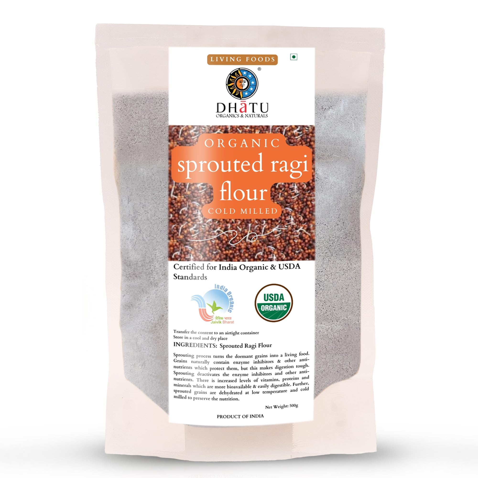 Sprouted Ragi Flour 500g Organic Non Acid Forming Alkaline